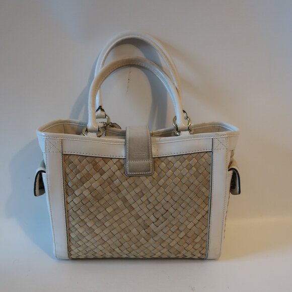 Coach A05K-4419 White Natural Limited Edition Straw Leather Satchel Handbag * - Picture 5 of 15